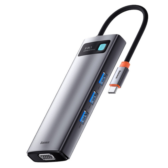 Baseus Metal Gleam 9w1 | Adapter HUB 9w1 USB-C do HDMI, VGA, RJ45, 3x USB3.0, SD/TF, 100W  