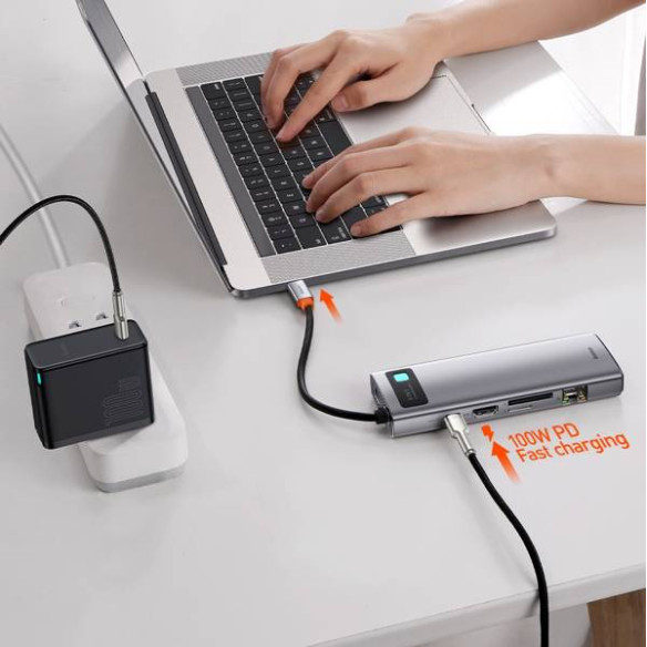 Baseus Metal Gleam 9w1 | Adapter HUB 9w1 USB-C do HDMI, VGA, RJ45, 3x USB3.0, SD/TF, 100W  