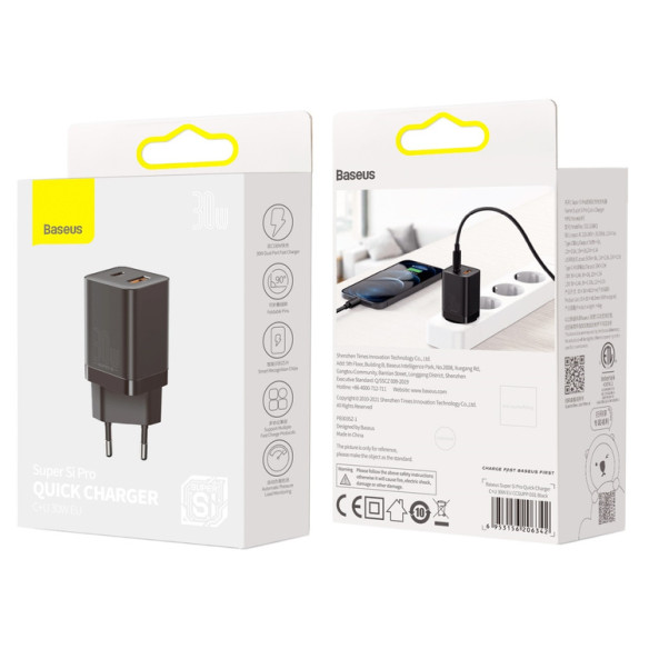 Baseus Super Si Pro | Ładowarka sieciowa USB-C USB-A 30W PD QC3.0 