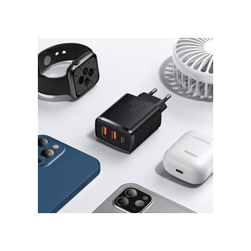 Baseus Compact 2U+C | Ładowarka sieciowa USB-C, 2x USB-A 30W PD QC3.0