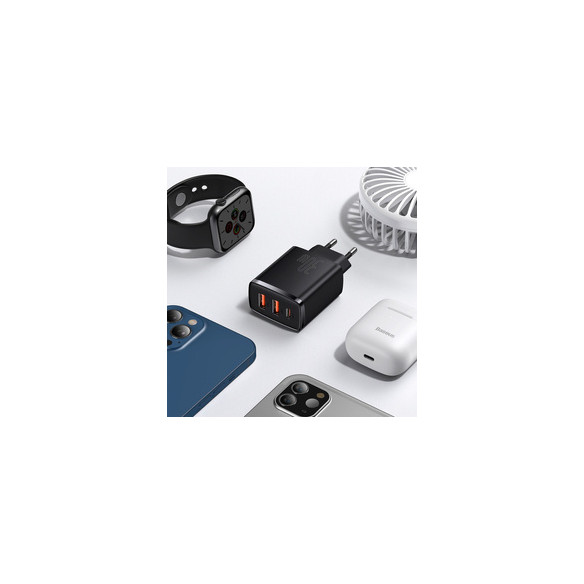 Baseus Compact 2U+C | Ładowarka sieciowa USB-C, 2x USB-A 30W PD QC3.0