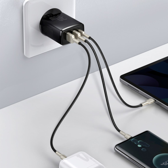 Baseus Compact 2U+C | Ładowarka sieciowa USB-C, 2x USB-A 30W PD QC3.0