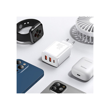 Baseus Compact 2U+C | Ładowarka sieciowa USB-C, 2x USB-A 30W PD QC3.0