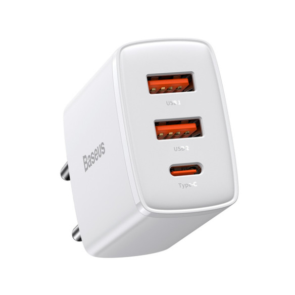 Baseus Compact 2U+C | Ładowarka sieciowa USB-C, 2x USB-A 30W PD QC3.0
