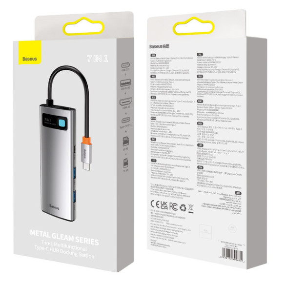 Baseus Metal Gleam | Adapter HUB 7w1 USB-C 100W HDMI 4K USB3.0 USB-C TF/SD 
