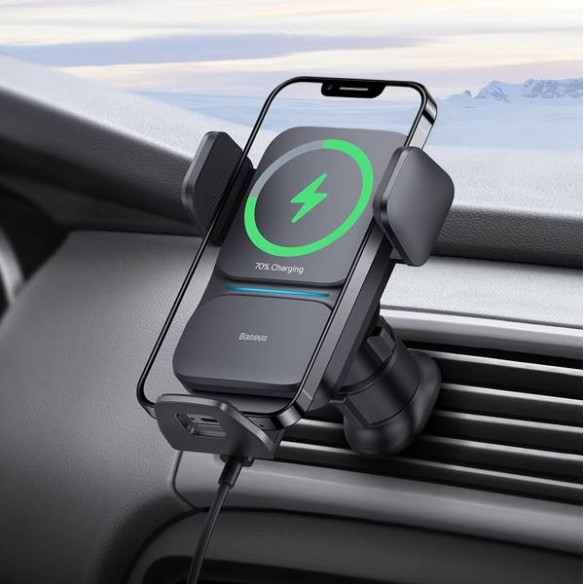 Baseus Wisdom Auto Alignment | Uchwyt samochodowy z ładowaniem bezprzewodowym Qi 15W do kratki nawiewu