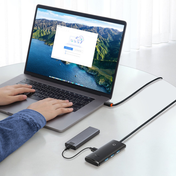 Baseus Lite Series 4-Port | HUB adapter OTG rozdzielacz USB-C do 4x USB-A 3.0, Z kablem 200cm