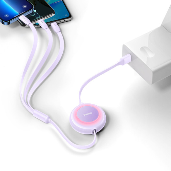 Baseus Bright Mirror 2 | Kabel z regulacją długości USB - Micro, USB-C, Lightning do iPhone 3.5A
