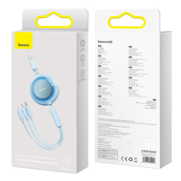 Baseus Bright Mirror 2 | Kabel z regulacją długości USB - Micro, USB-C, Lightning do iPhone 3.5A