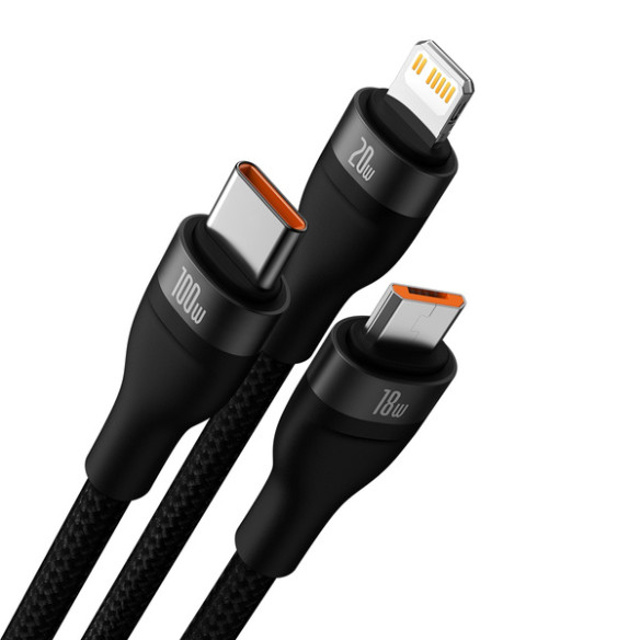 Baseus Flash Series 2 | Kabel USB-C / USB-A - USB-C, Lightning, Micro USB 1.2m 100W	