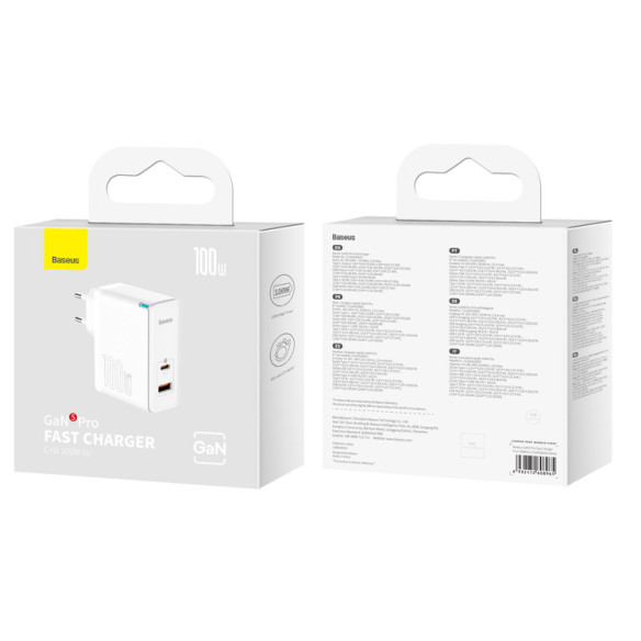 Baseus GAN5 Pro  | Ładowarka sieciowa zasilacz USB-A USB-C PD QC4.0 100W + kabel USB-C