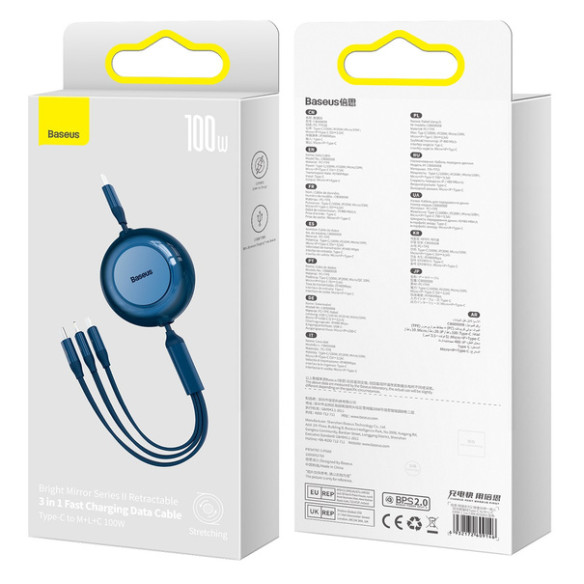 Baseus Bright Mirror 2 | Kabel z regulacją długości USB-C - Micro, USB-C, Lightning do iPhone 100W PD QC