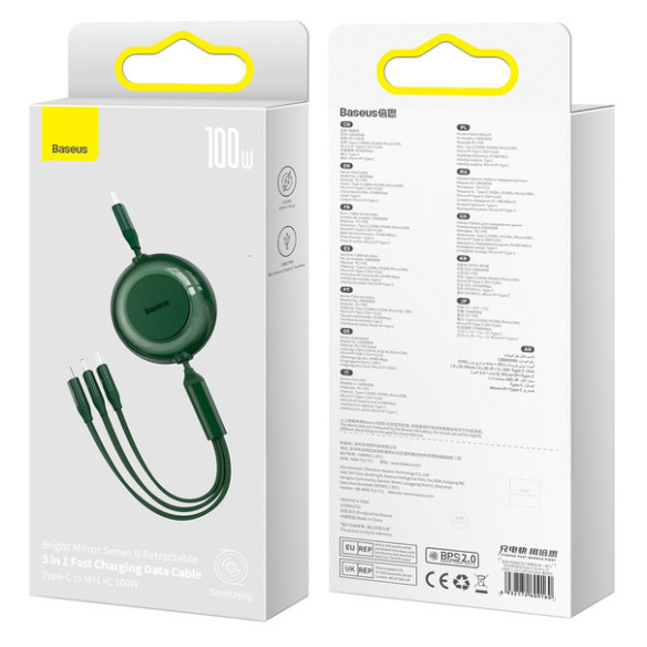 Baseus Bright Mirror 2 | Kabel z regulacją długości USB-C - Micro, USB-C, Lightning do iPhone 100W PD QC