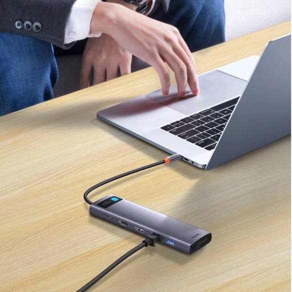 Baseus Metal Gleam 12w1 | Adapter HUB USB-C - HDMI, DP, USB3.0, USB-C 10GB/s, RJ45, Audio, SD/TF, 100W
