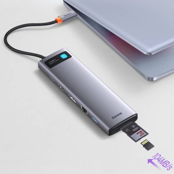 Baseus Metal Gleam 12w1 | Adapter HUB USB-C - HDMI, DP, USB3.0, USB-C 10GB/s, RJ45, Audio, SD/TF, 100W