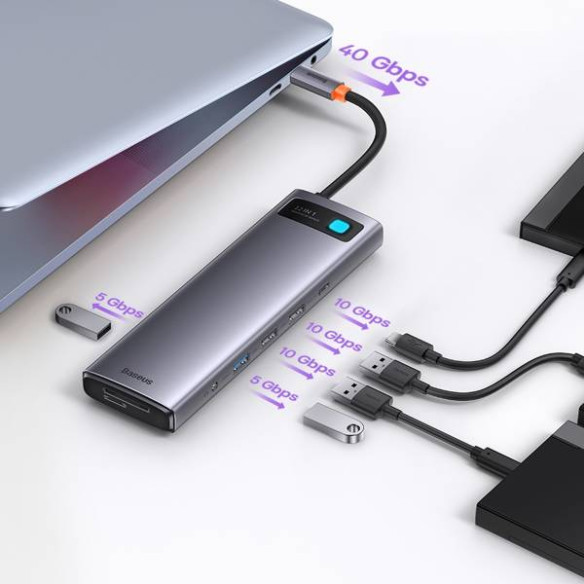 Baseus Metal Gleam 12w1 | Adapter HUB USB-C - HDMI, DP, USB3.0, USB-C 10GB/s, RJ45, Audio, SD/TF, 100W