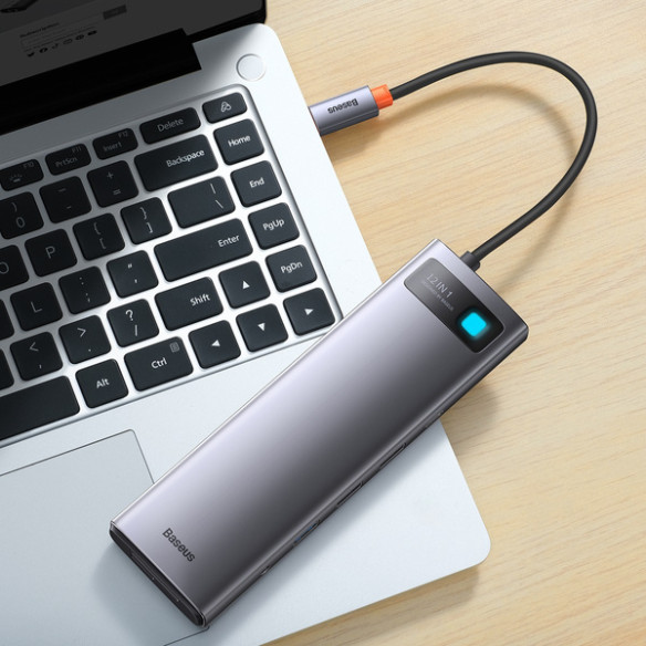 Baseus Metal Gleam 12w1 | Adapter HUB USB-C - HDMI, DP, USB3.0, USB-C 10GB/s, RJ45, Audio, SD/TF, 100W