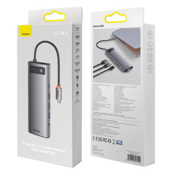 Baseus Metal Gleam 12w1 | Adapter HUB USB-C - HDMI, DP, USB3.0, USB-C 10GB/s, RJ45, Audio, SD/TF, 100W