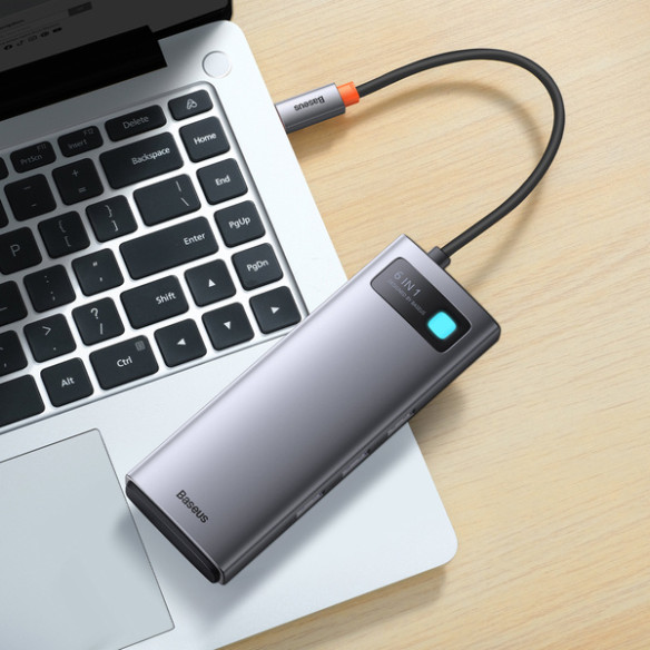 Baseus Metal Gleam 6w1 | Adapter HUB USB-C - 3x USB3.0, SD, TF PD 100W