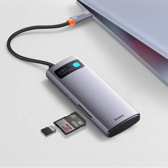 Baseus Metal Gleam 6w1 | Adapter HUB USB-C - 3x USB3.0, SD, TF PD 100W