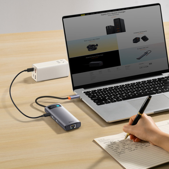 Baseus Metal Gleam 7w1 | Adapter HUB USB-C - 2x HDMI, 3x USB3.0, RJ45 100W