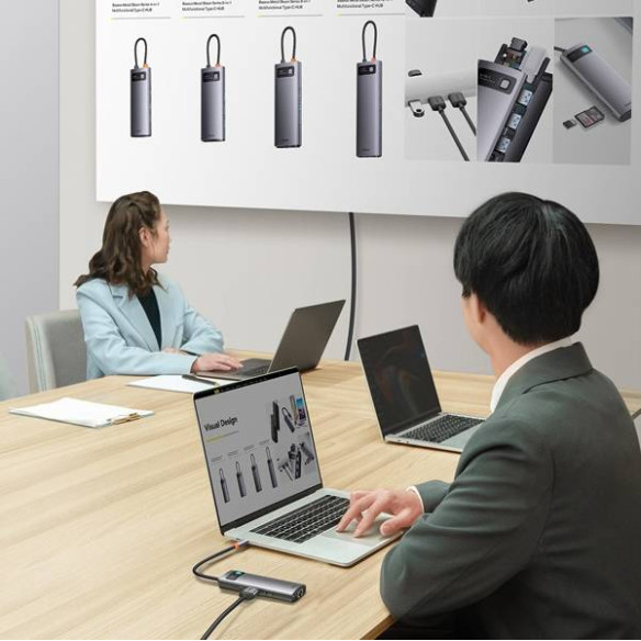 Baseus Metal Gleam 7w1 | Adapter HUB USB-C - 2x HDMI, 3x USB3.0, RJ45 100W