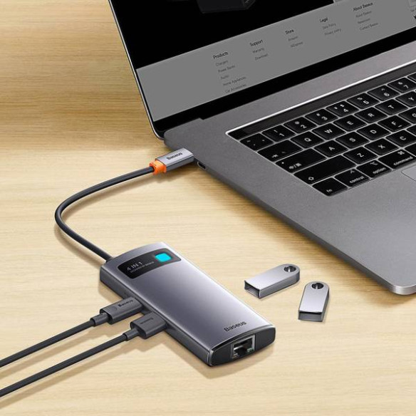 Baseus Metal Gleam 4w1 | Adapter HUB USB-C - 3x USB3.0, RJ45