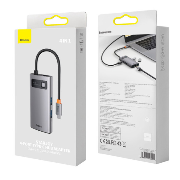 Baseus Metal Gleam 4w1 | Adapter HUB USB-C - 3x USB3.0, RJ45