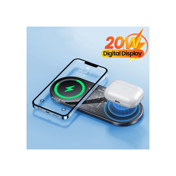Baseus Digital LED Display 2in1 | Ładowarka indukcyjna 2w1 bezprzewodowa Qi 20W do telefonu, słuchawek
