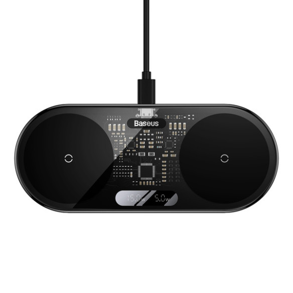 Baseus Digital LED Display 2in1 | Ładowarka indukcyjna 2w1 bezprzewodowa Qi 20W do telefonu, słuchawek