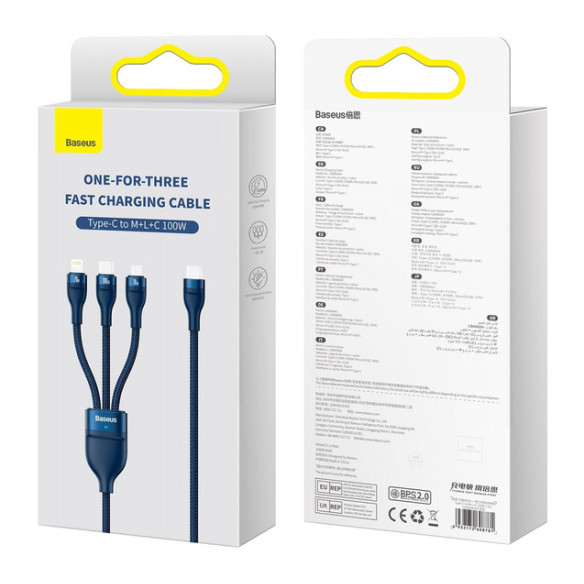 Baseus Flash Series 2 | Kabel 3w1 USB-C - Lightning, Micro, USB-C 100W PD QC4.0 Samsung AFC 1.5m