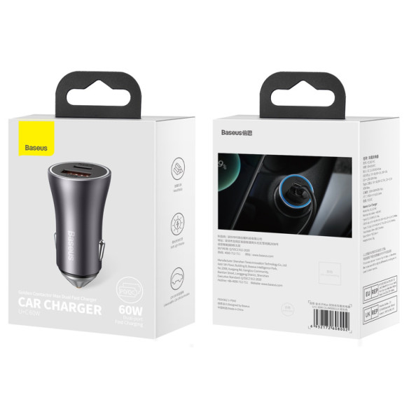 Baseus Golden Contactor Max | Ładowarka samochodowa USB USB-C QC 3.0 Samsung AFC 60W