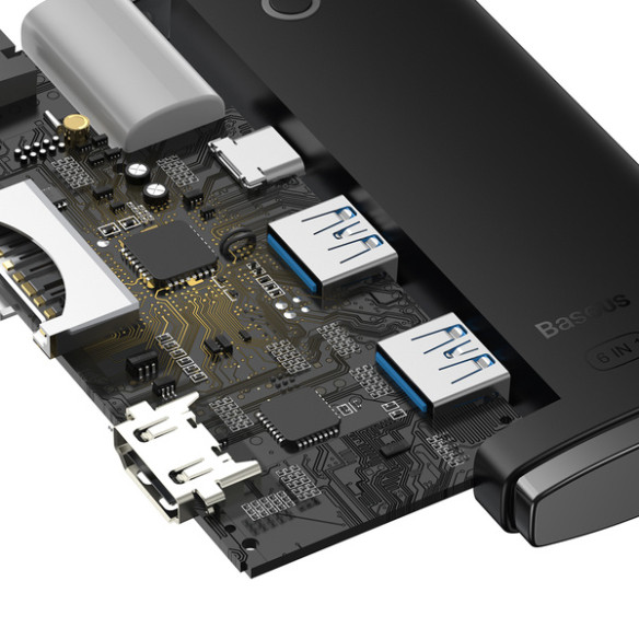 Baseus Lite Series 6-Port | Adapter HUB USB-C 2x USB3.0 HDMI USB-C TF SD