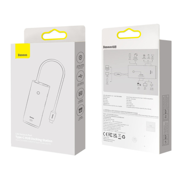 Baseus Lite Series 6-Port | Adapter HUB USB-C 2x USB3.0 HDMI USB-C TF SD