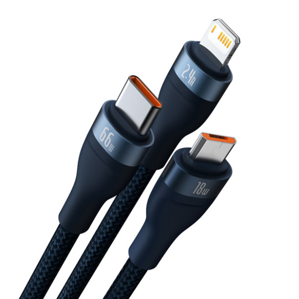 Baseus Flash Series 2 | Kabel 3w1 USB - Lightning, Micro, USB-C 66W 1.2m