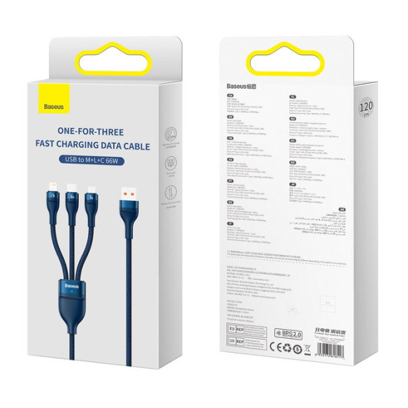 Baseus Flash Series 2 | Kabel 3w1 USB - Lightning, Micro, USB-C 66W 1.2m