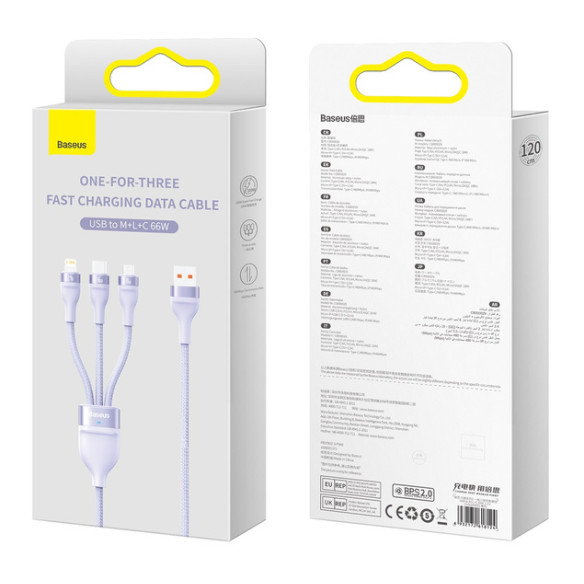 Baseus Flash Series 2 | Kabel 3w1 USB - Lightning, Micro, USB-C 66W 1.2m