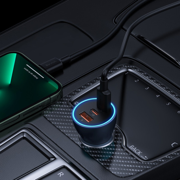 Baseus Golden Contactor Pro | Szybka ładowarka samochodowa z trzema portami, USB-C, USB-A 65