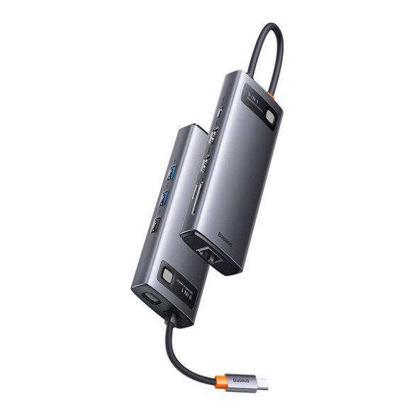 Baseus Metal Gleam 9w1 | Adapter HUB 9w1 USB-C do 2xHDMI, RJ45, 2x USB3.0,USB2.0, SD/TF, USB-C 100W  