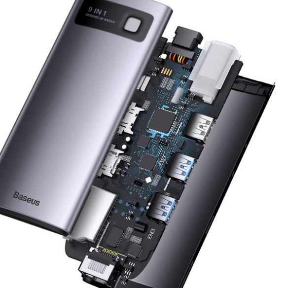 Baseus Metal Gleam 9w1 | Adapter HUB 9w1 USB-C do 2xHDMI, RJ45, 2x USB3.0,USB2.0, SD/TF, USB-C 100W  