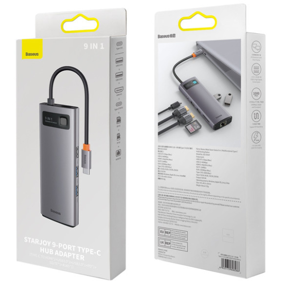 Baseus Metal Gleam 9w1 | Adapter HUB 9w1 USB-C do 2xHDMI, RJ45, 2x USB3.0,USB2.0, SD/TF, USB-C 100W  