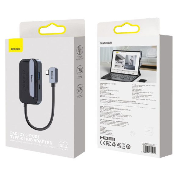 Baseus PadJoy 6-Port | HUB Adapter Type-C 4w1 HDMI 4K USB 3.0 Type-C Mini Jack 3.5mm TF/SD 100W