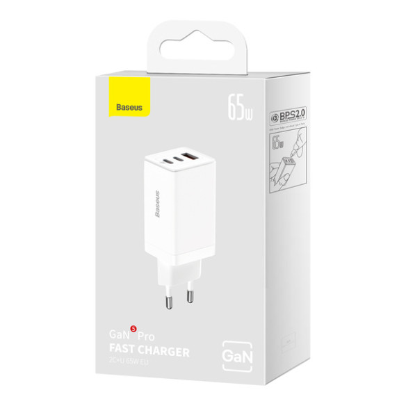Baseus GaN5 Pro 2C+U  | Ładowarka sieciowa zasilacz 3x USB-A USB-C PD QC4.0 65W