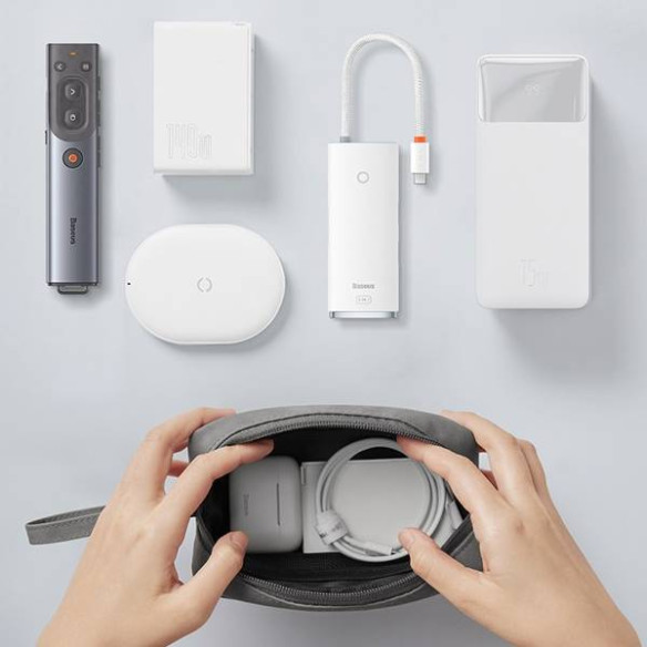 Baseus EasyJourney – Wodoodporne Etui, Torba, Saszetka na Akcesoria, Idealne do Domu, Pracy i Podróży, Ciemnoszare, Skóra Ekolog