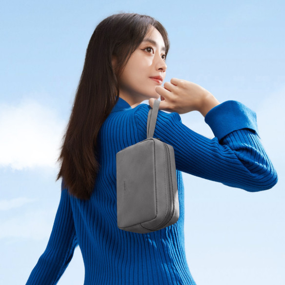 Baseus EasyJourney – Wodoodporne Etui, Torba, Saszetka na Akcesoria, Idealne do Domu, Pracy i Podróży, Ciemnoszare, Skóra Ekolog