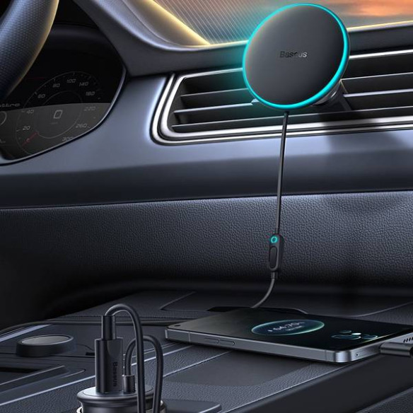 Baseus CW01 3w1 | Uchwyt samochodowy z ładowaniem indukcyjnym MagSafe do iPhone 15W + ładowarka samochodowa Type-C 25W