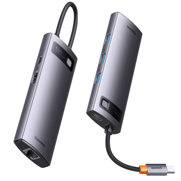 Baseus StarJoy 6-Port | Adapter HUB USB-C - HDMI/ 3*USB3.0/ RJ45/ PD 100W