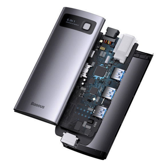 Baseus StarJoy 6-Port | Adapter HUB USB-C - HDMI/ 3*USB3.0/ RJ45/ PD 100W