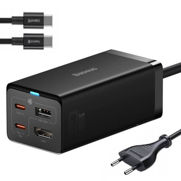 Baseus GAN5 Pro | Ładowarka sieciowa zasilacz adapter hub 2x USB-C USB-A PD HDMI 4K 67W