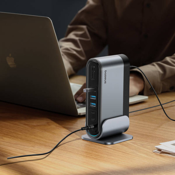 Baseus UnionJoy | Adapter HUB Type-C 17w1 2x HDMI DP 3x USB3.0 RJ45 4xType-C SD/TF AUX 100W